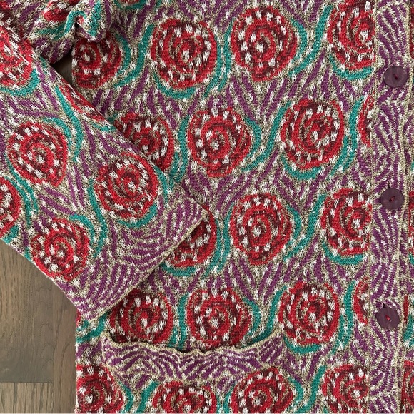 Vintage Missoni Sport Rose Print V-Neck Knit Cardigan Red, Beige, Purple Medium - Picture 5 of 8
